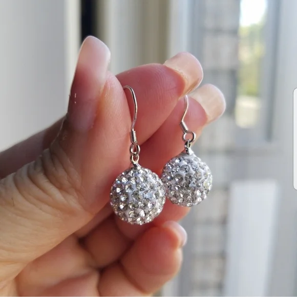 Swarovski Elements 925 Sterling Silver Disco Ball Drop Earrings NEW - Picture 9 of 15